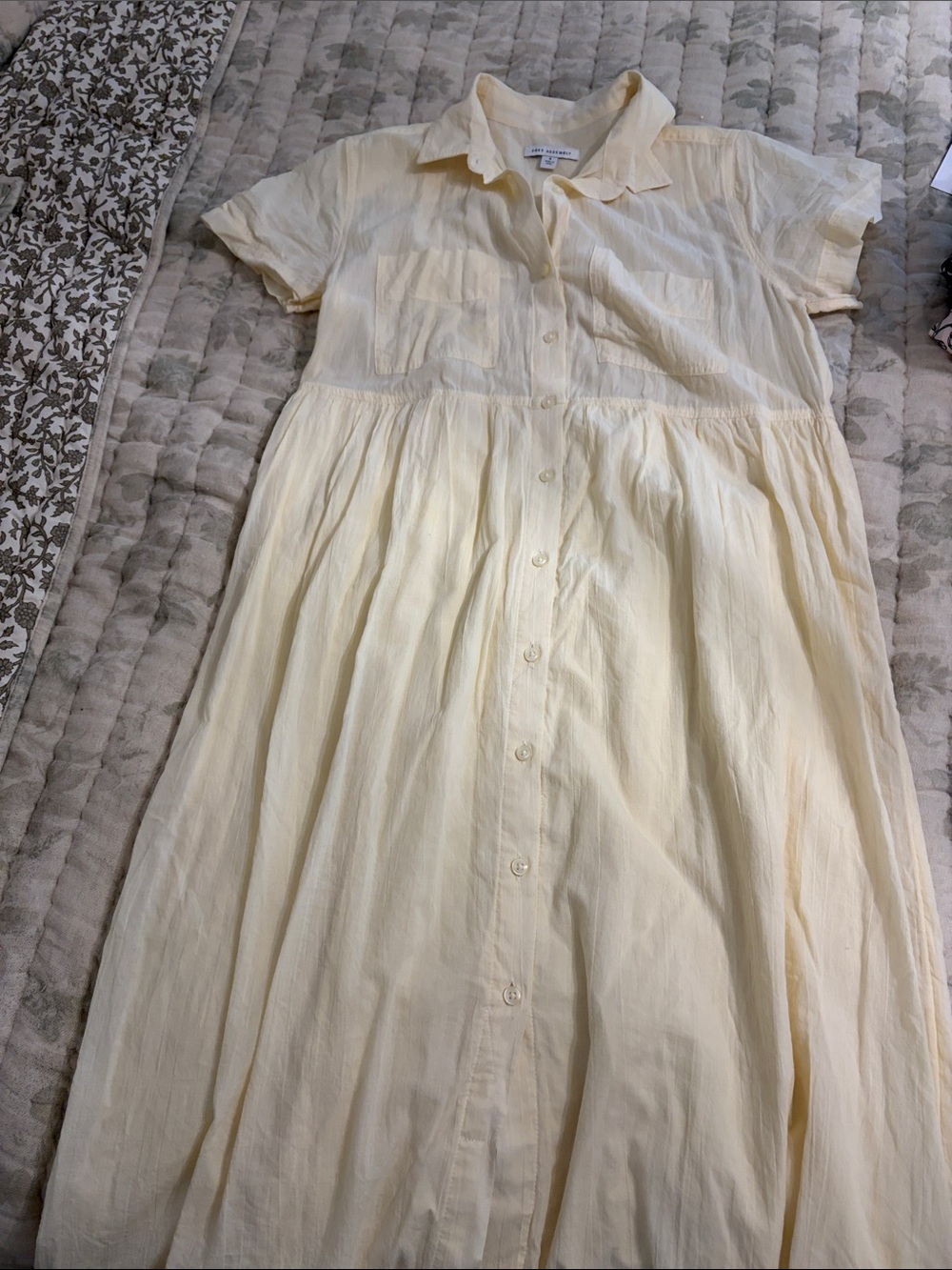 Light Cream Button-Front Short-Sleeve Midi Dress